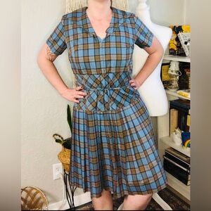Vintage Jeanette Alexander of California 1960s Blue Plaid Dress, Women’s 12-14
